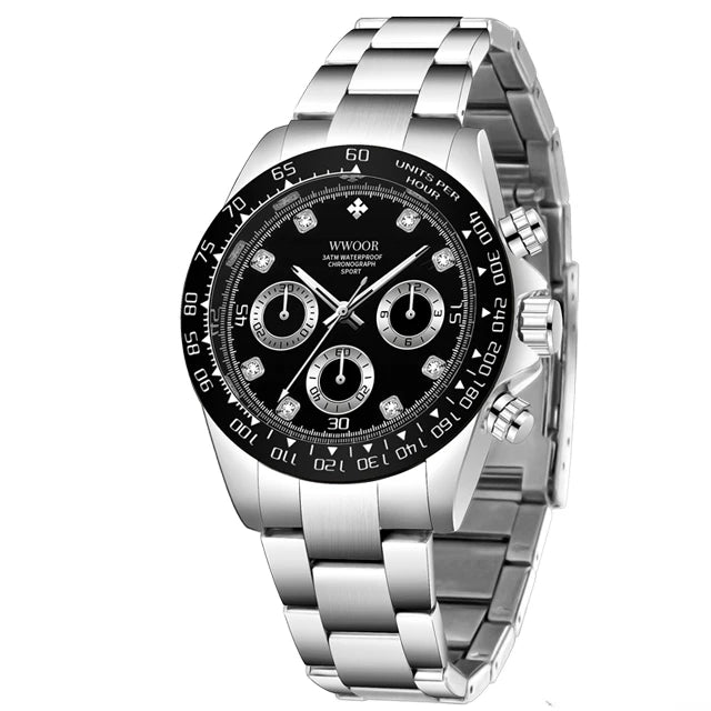 Relógio Militar e Esportivo de Luxo WWOOR 8849-b - Aço inoxidável - A prova d'água