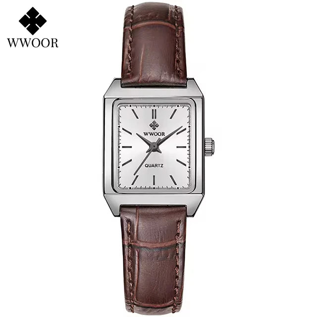 relógio feminino WWOOR 8850 Couro - A prova d'água