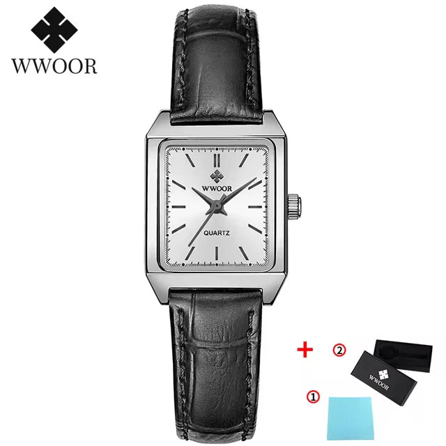 relógio feminino WWOOR 8850 Couro - A prova d'água
