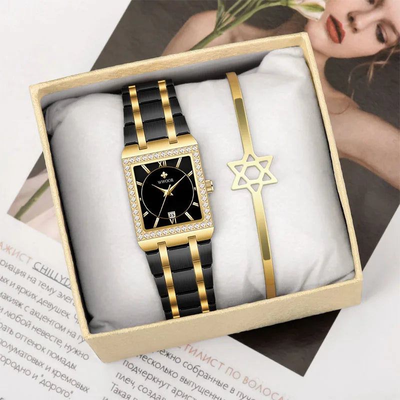 Relógio Feminino Cravejado WWOOR 8858L - A prova d'água