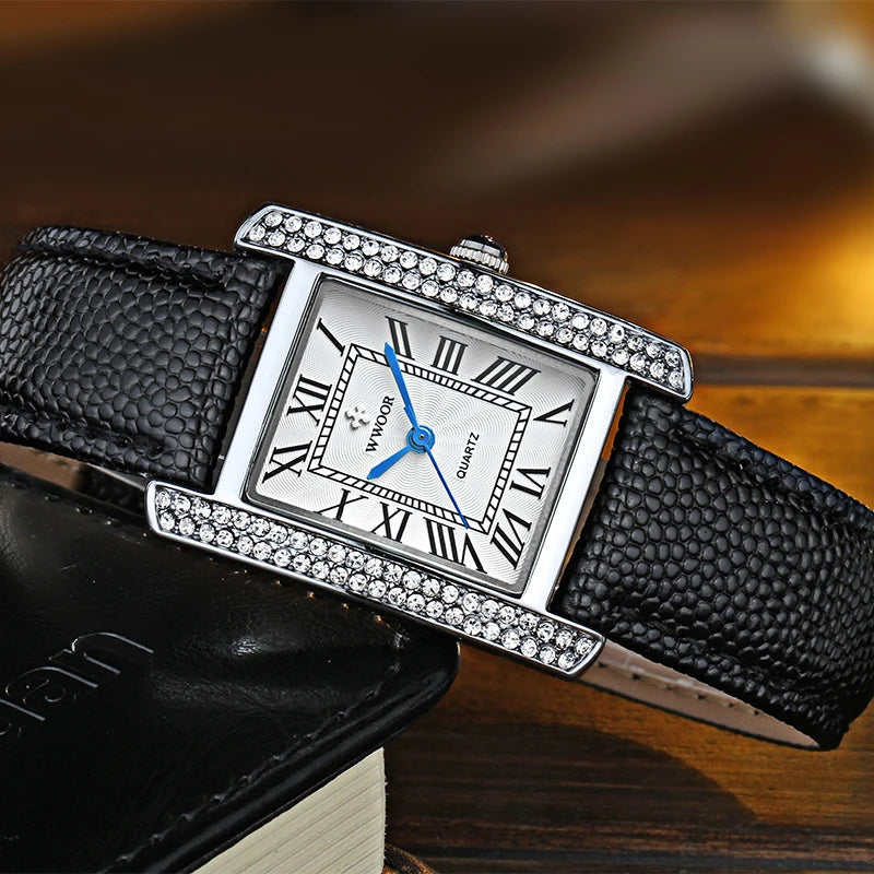 Relógio Feminino WWOOR 8806-b - Couro legítimo - A prova d'água