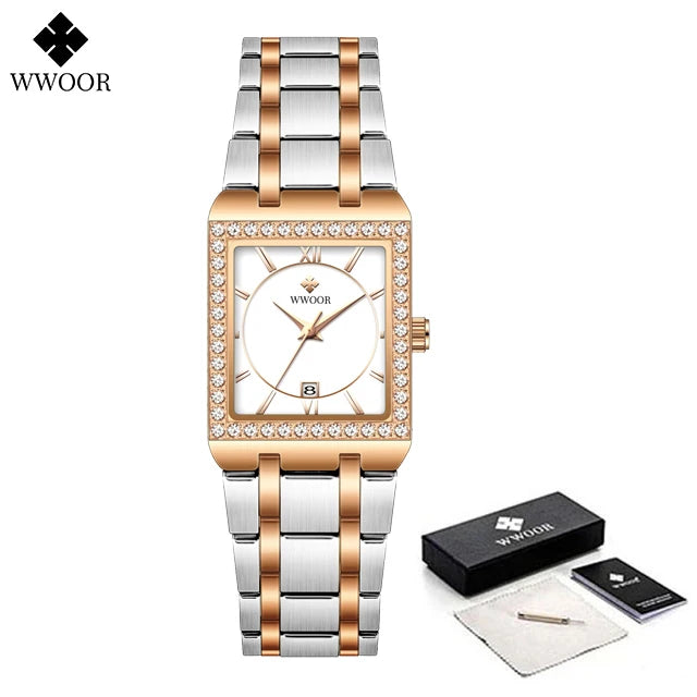 Relógio Feminino Cravejado WWOOR 8858L - A prova d'água