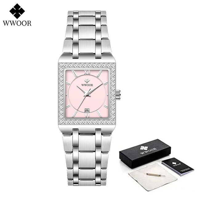 Relógio Feminino Cravejado WWOOR 8858L - A prova d'água