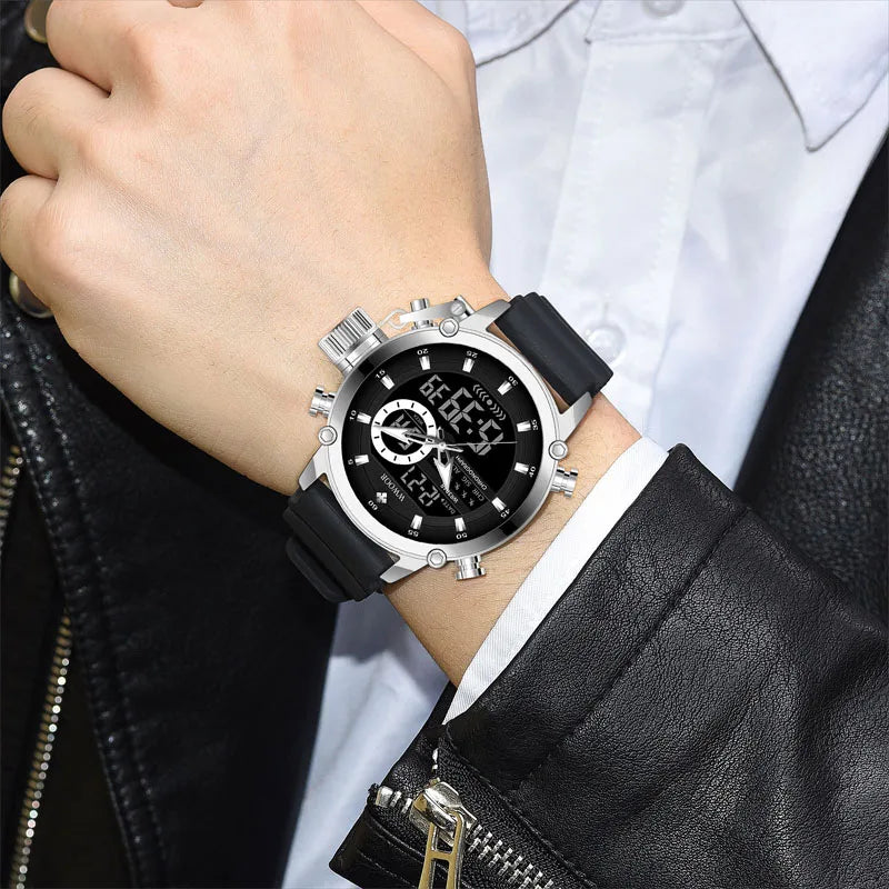 Relógio Masculino Digital e Analógico WWOOR 8882WW-b - Pulseira de silicone - A prova d'água