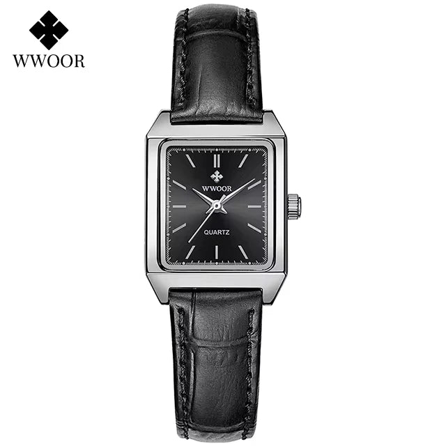 relógio feminino WWOOR 8850 Couro - A prova d'água