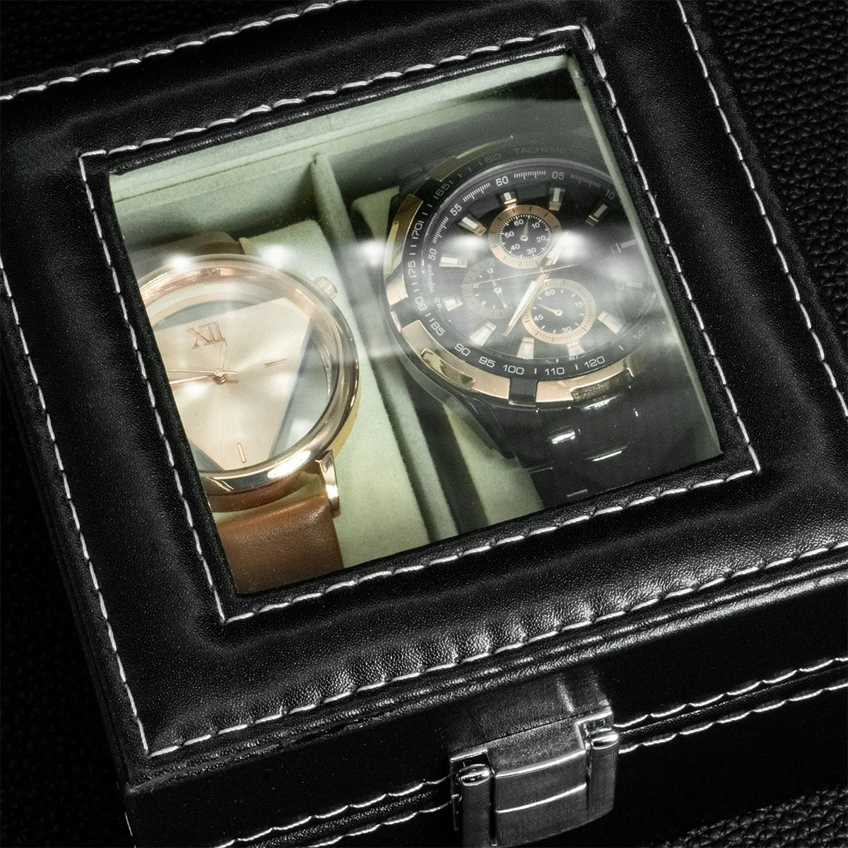 Hot Sale PU Leather Display Storage Collection Organizer watch box Case With Glass Top Slot Men Watch Bracket Display Box Gifts