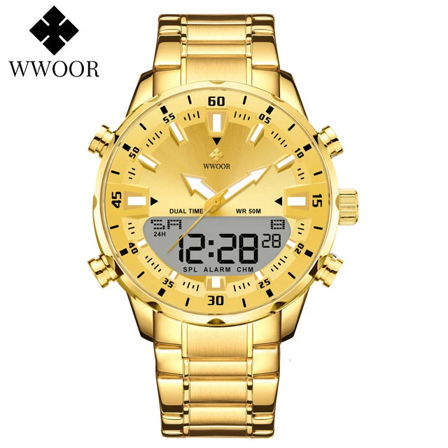 Relógio Masculino Analógico e Digital WWOOR 8890-b - Aço inoxidável - A prova d'água