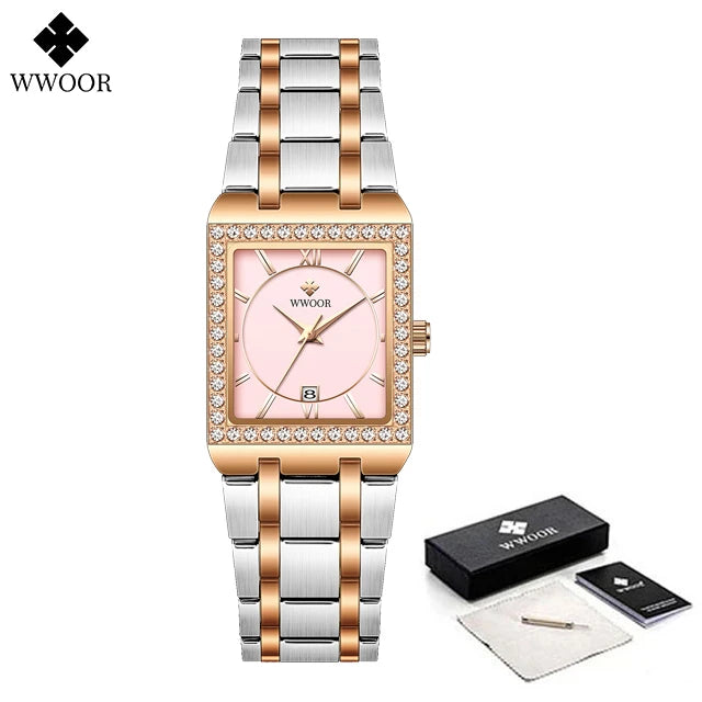 Relógio Feminino Cravejado WWOOR 8858L - A prova d'água