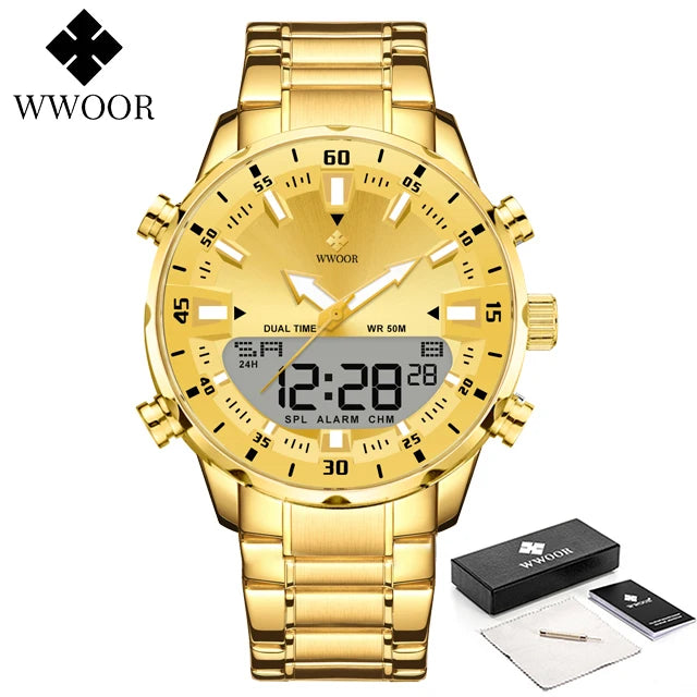 Relógio Masculino Analógico e Digital WWOOR 8890-b - Aço inoxidável - A prova d'água