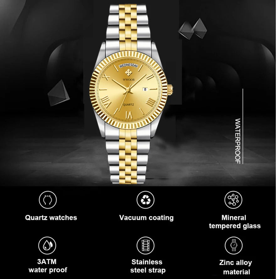 Relógio Masculino WWOOR 8886 G - A prova d'água - Frete grátis