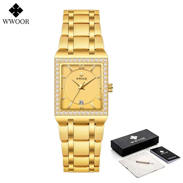 Relógio Feminino Cravejado WWOOR 8858L - A prova d'água