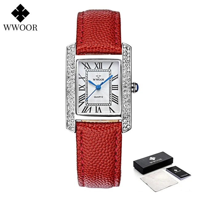 Relógio Feminino WWOOR 8806-b - Couro legítimo - A prova d'água