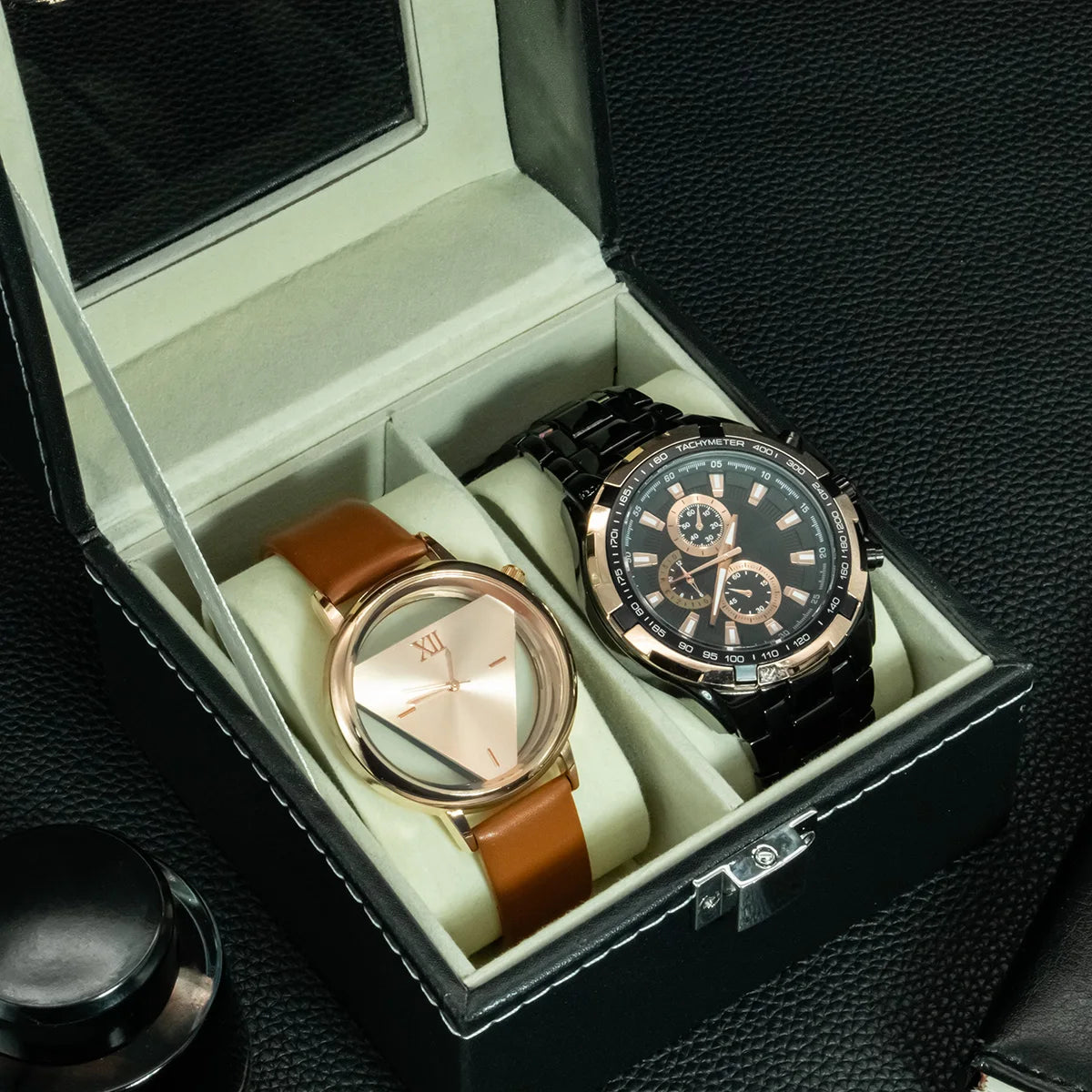 Hot Sale PU Leather Display Storage Collection Organizer watch box Case With Glass Top Slot Men Watch Bracket Display Box Gifts
