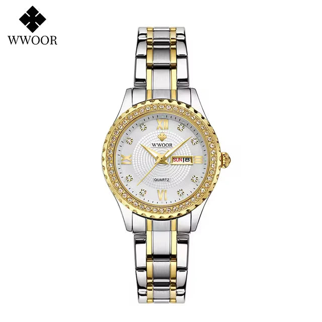 Relógio feminino Cravejado com Pedras WWOOR 8856L-b - A prova d'água