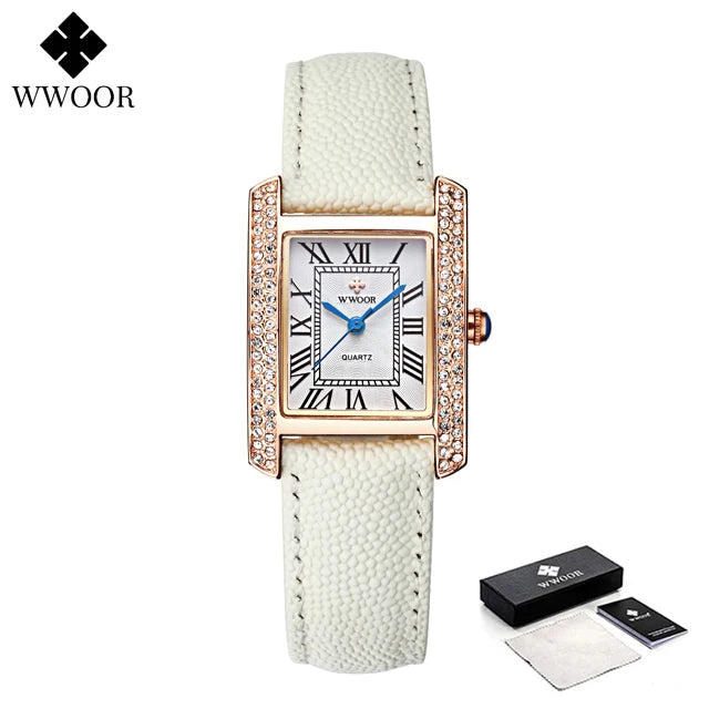 Relógio Feminino WWOOR 8806-b - Couro legítimo - A prova d'água