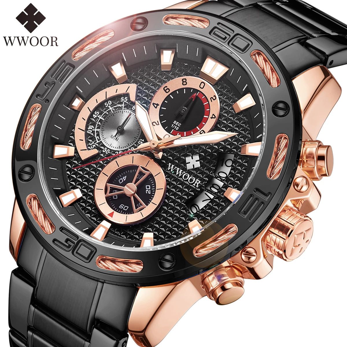 "Oferta do Dia" - WWOOR ZENITH - Aço inoxidável - A prova d'água - Ponteiros Funcionais