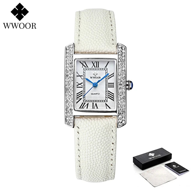 Relógio Feminino WWOOR 8806-b - Couro legítimo - A prova d'água