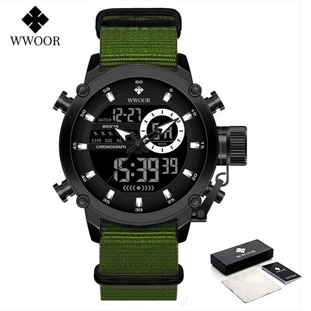 Relógio Masculino Digital e Analógico WWOOR 8882WW - Pulseira de tecido - A prova d'água