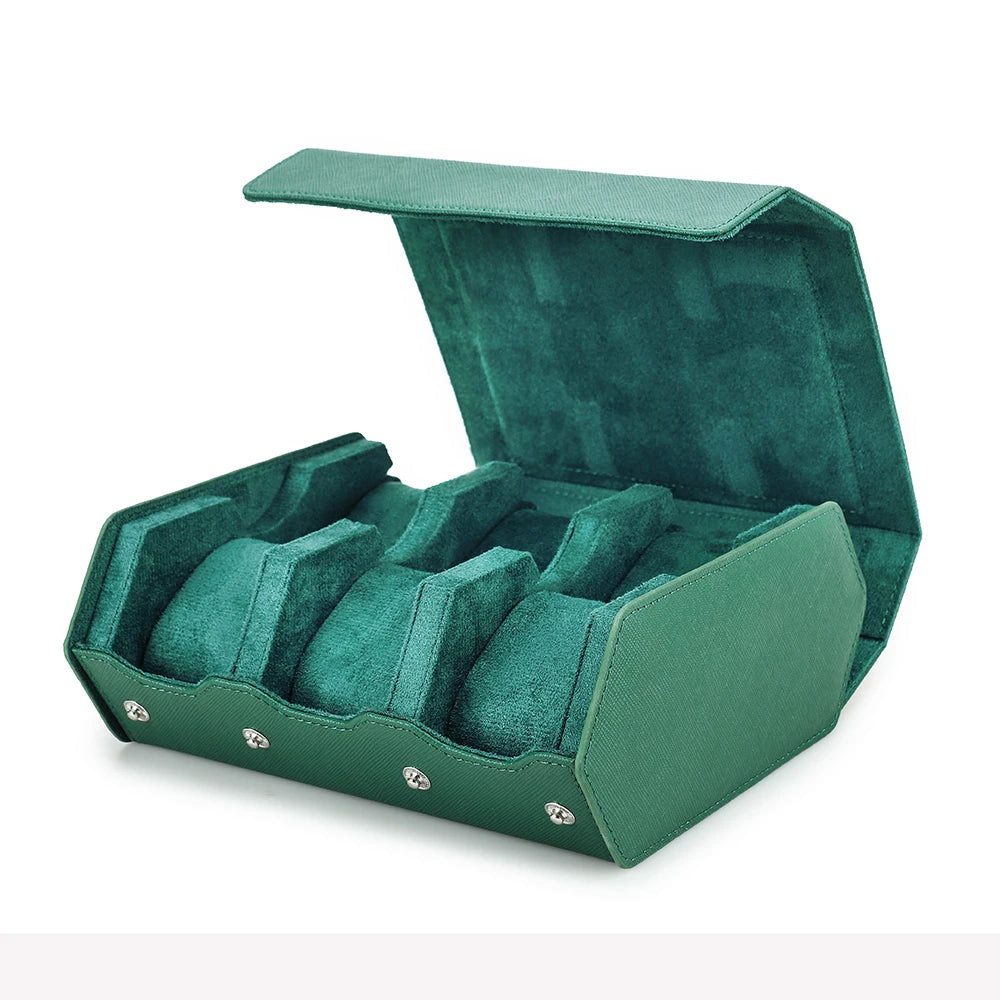 Caixa Premium WWOOR – Couro Sintético Verde com Interior Aveludado