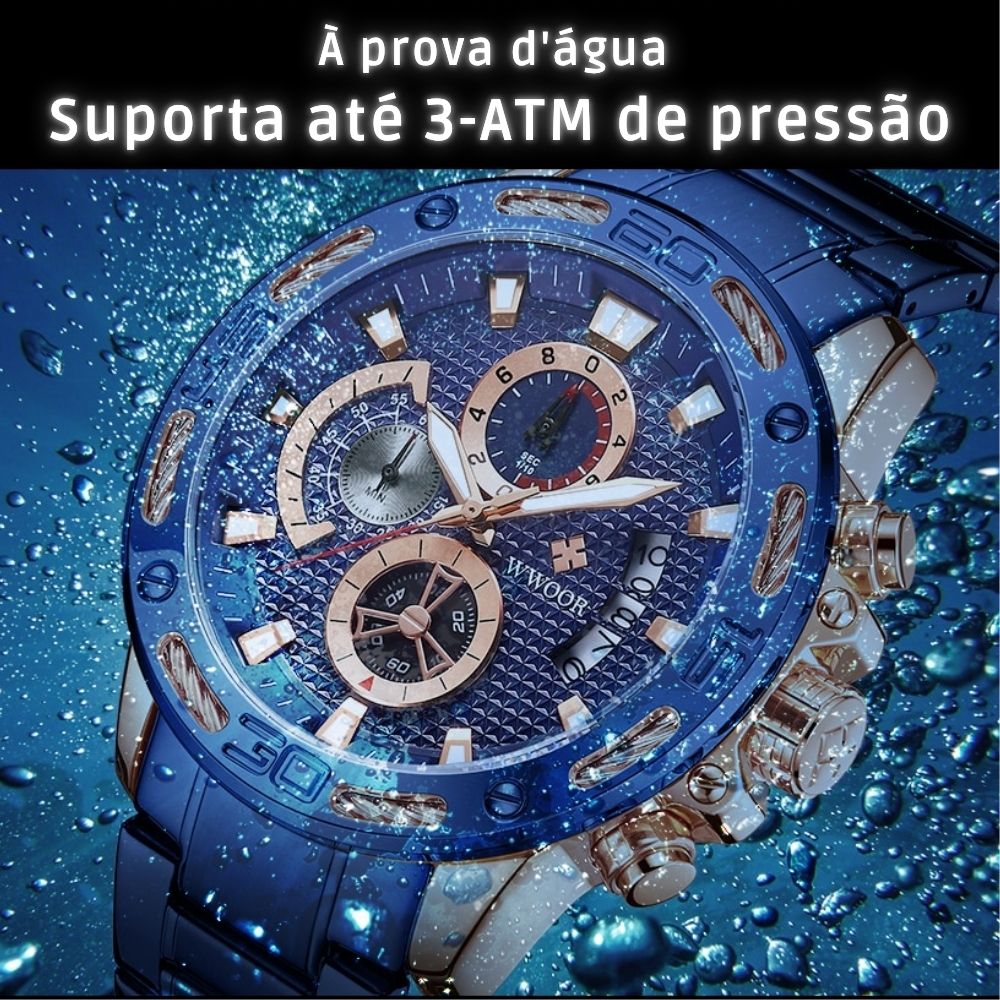 "Só Hoje" SUPER OFERTA - WWOOR ZENITH - Aço inoxidável - A prova d'água - Ponteiros Funcionais