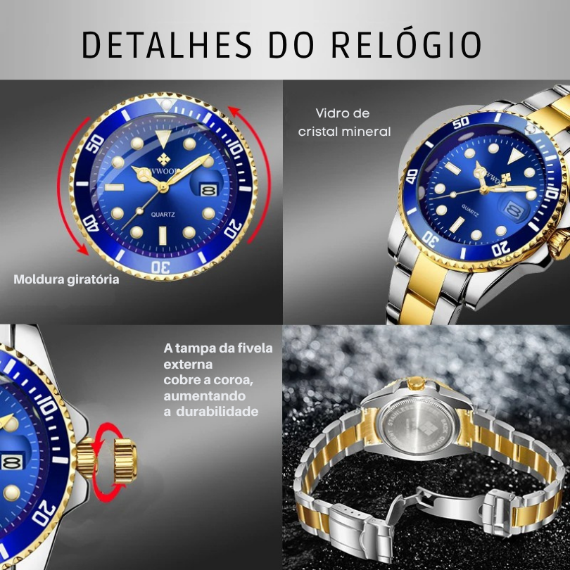 Relógio Masculino Marine WWOOR - Aço inoxidável - A prova d'água