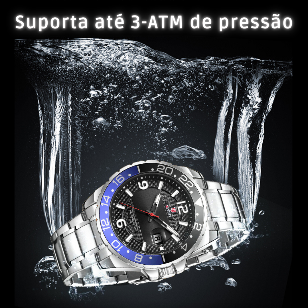 Último dia! - ÚLTIMAS UNIDADES - 45% OFF - Relógio WWOOR'DIVEST - Aço Inoxidável - À Prova D'água