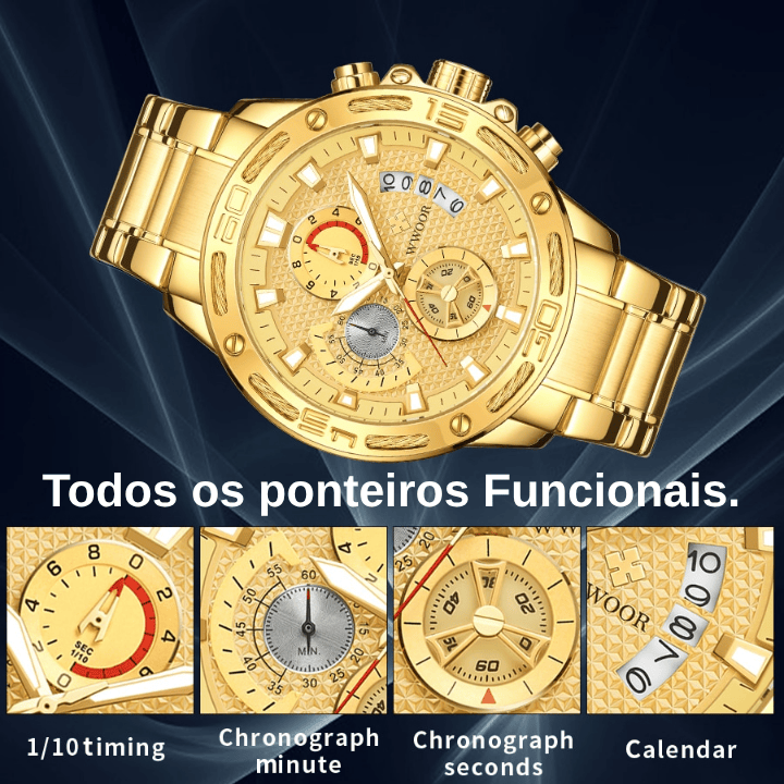 "Último Dia" - WWOOR ZENITH - Aço inoxidável - A prova d'água - Ponteiros Funcionais