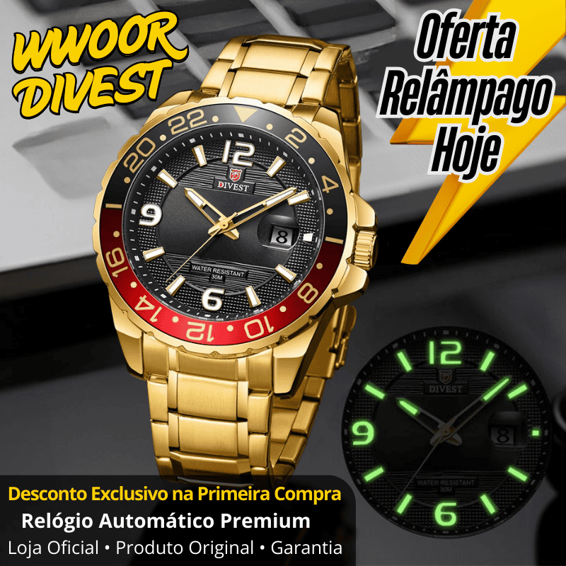 Relógio Mecânico Automático "WWOOR'DIVEST" – Aço Inoxidável Premium | À prova d’água