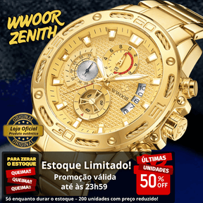 "Oferta do Dia" - WWOOR ZENITH - Aço inoxidável - A prova d'água - Ponteiros Funcionais