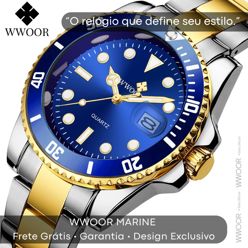 Relógio Masculino Marine WWOOR - Aço inoxidável - A prova d'água