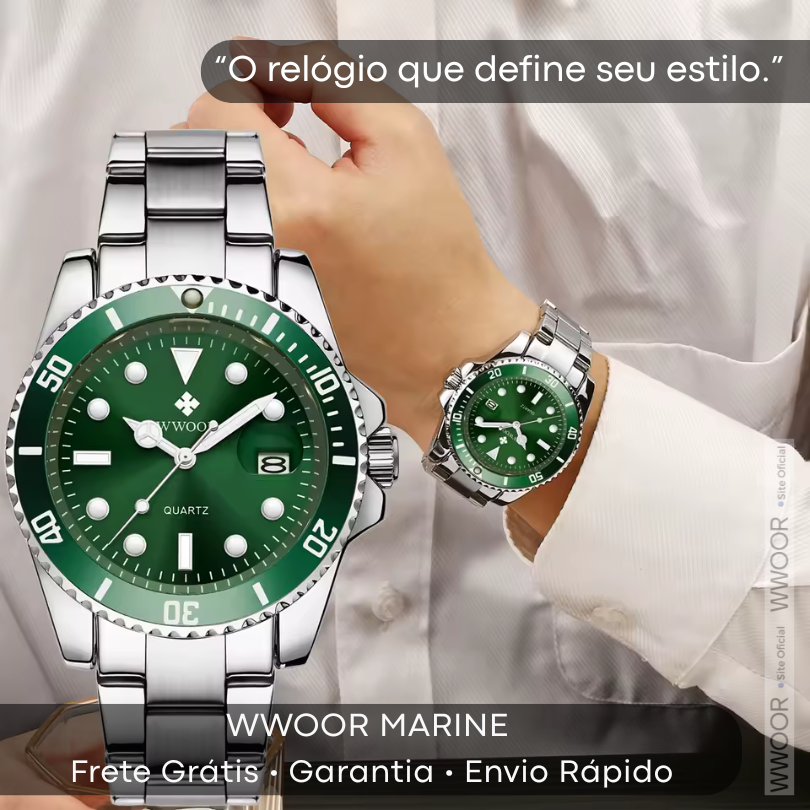 "Último Dia" Últimas Unidades - Relógio Masculino WWOOR MARINE - Aço inoxidável - A prova d'água