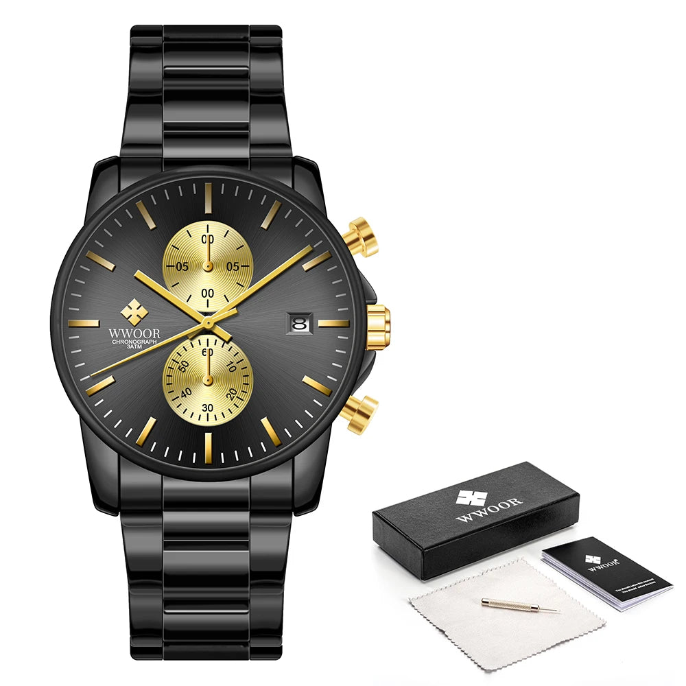 Relógio Casual de Alta Performance com Cronógrafo WWOOR 8844-g - Aço inoxidável