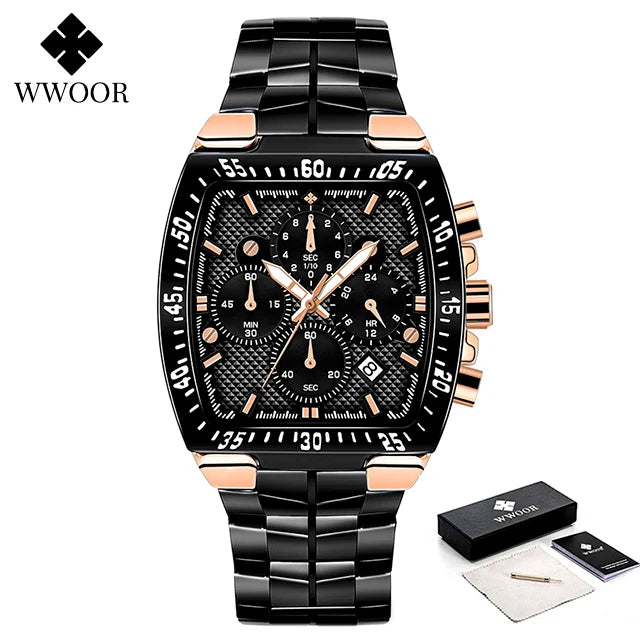 Relógio Militar de Luxo WWOOR 8836-d - Aço inoxidável - A prova d'água