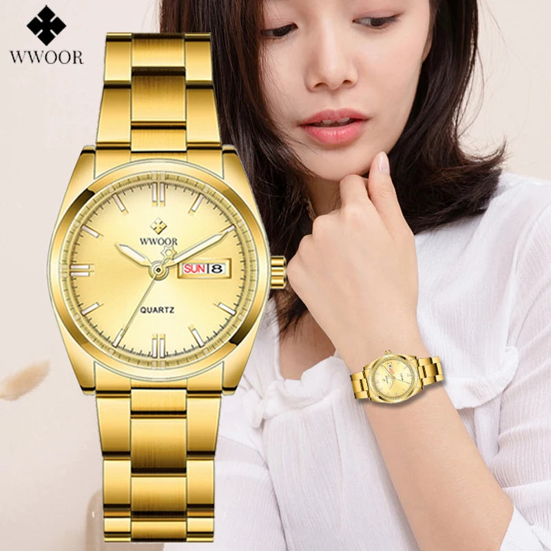 Relógio feminino WWOOR 8804GG-b - Aço inoxidável - A prova d'água
