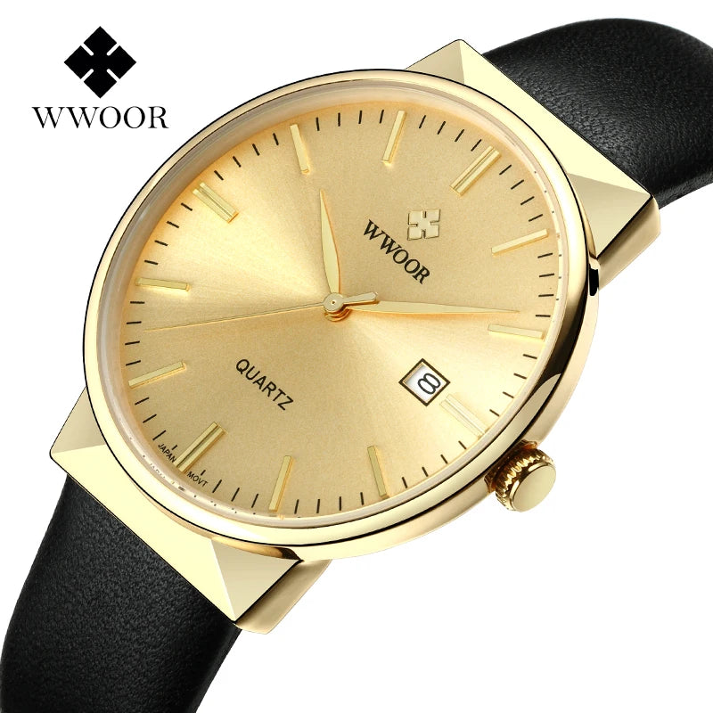 Relógio Masculino WWOOR 8826 Couro - A prova d'água