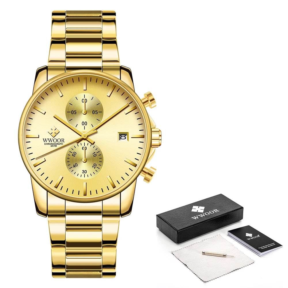 Relógio Casual de Alta Performance com Cronógrafo WWOOR 8844-f - Aço inoxidável