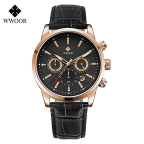 Relógio Masculino de Luxo WWOOR 8845 - Pulseira de couro - A prova d'água