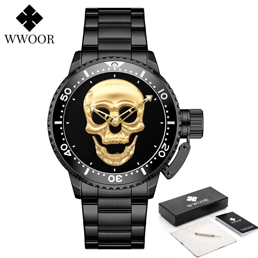 Relógio de Estilo Caveira WWOOR 8835-2B - Aço inoxidável - A prova d'água
