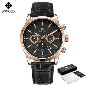 Relógio Masculino de Luxo WWOOR 8845 - Pulseira de couro - A prova d'água