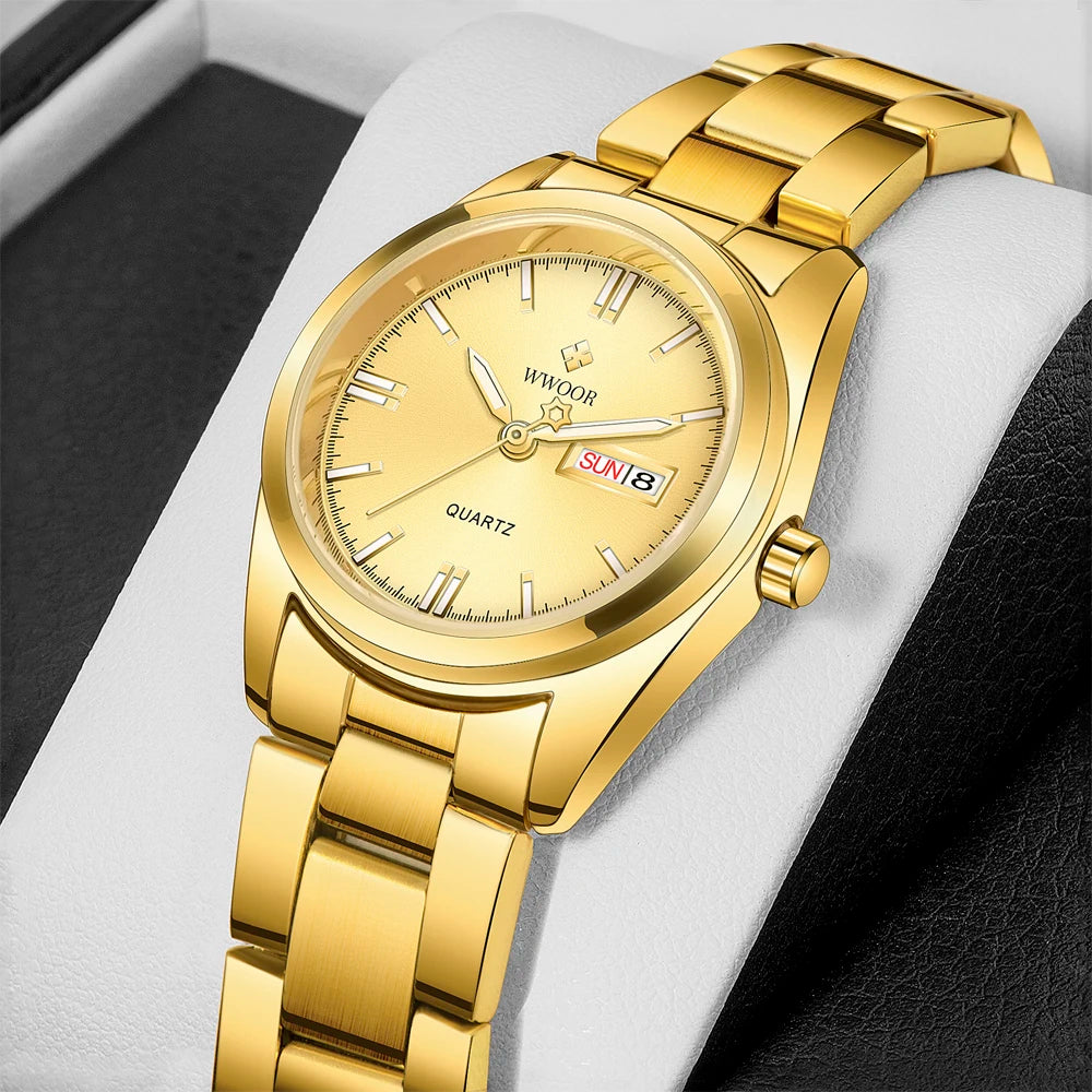 Relógio feminino WWOOR 8804GG-c - Aço inoxidável - A prova d'água