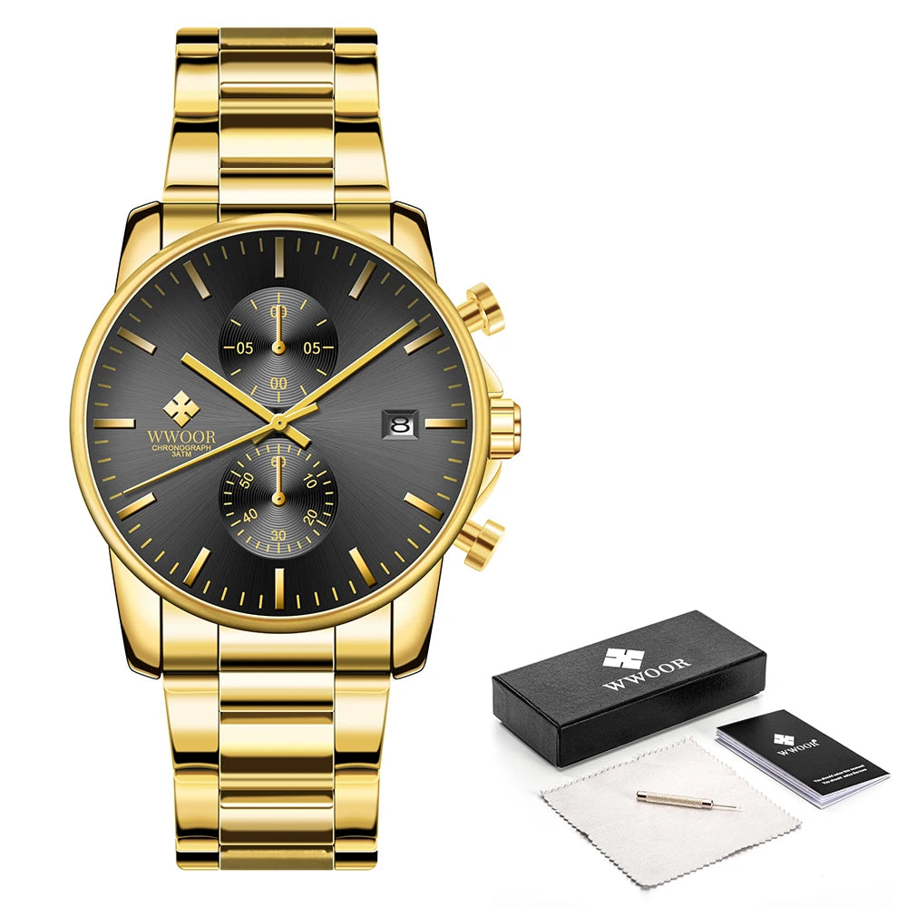 Relógio Casual de Alta Performance com Cronógrafo WWOOR 8844-c - Aço inoxidável