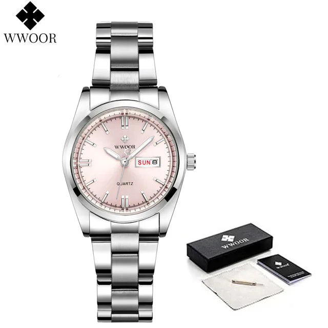 Relógio feminino WWOOR 8804GG-c - Aço inoxidável - A prova d'água