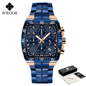 Relógio Militar de Luxo WWOOR 8836-b - Aço inoxidável - A prova d'água
