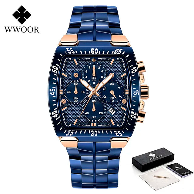 Relógio Militar de Luxo WWOOR 8836-b - Aço inoxidável - A prova d'água