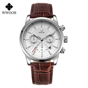 Relógio Masculino de Luxo WWOOR 8845 - Pulseira de couro - A prova d'água