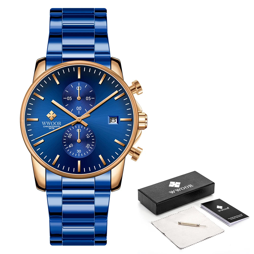 Relógio Casual de Alta Performance com Cronógrafo WWOOR 8844-b - Aço inoxidável