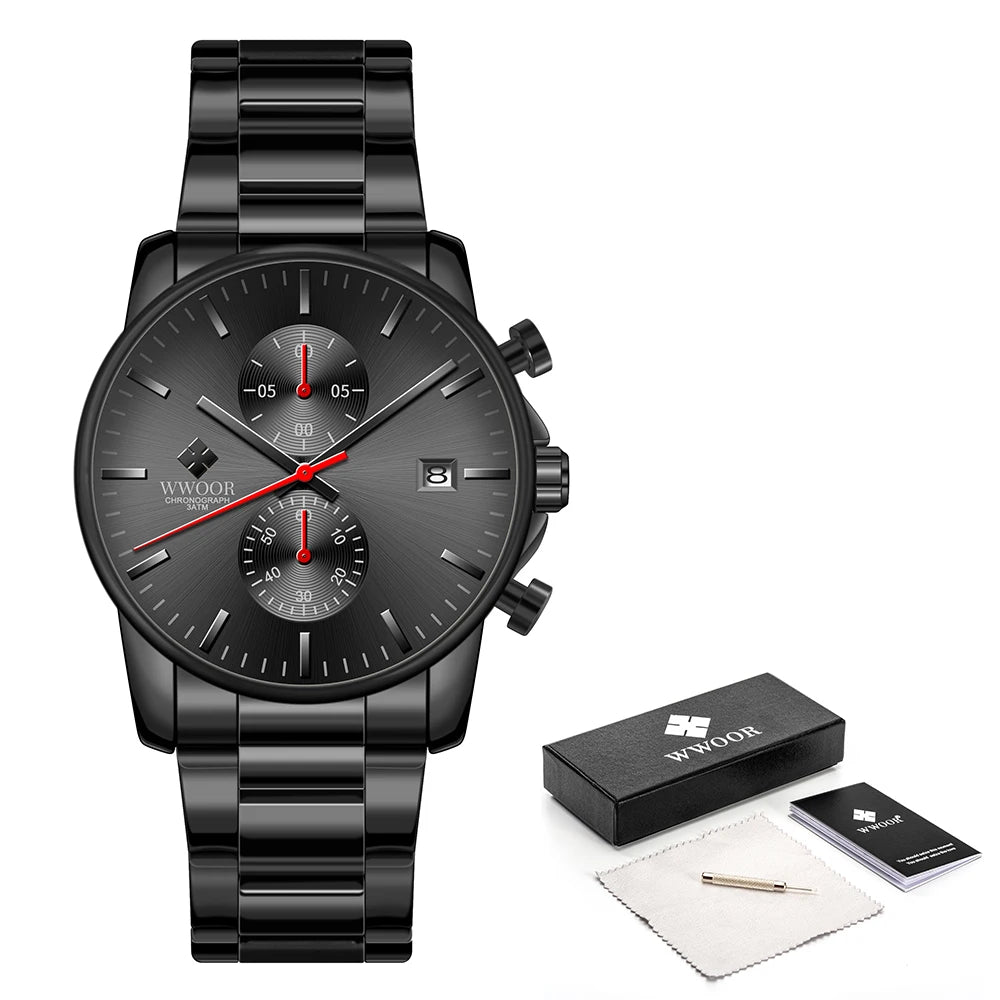 Relógio Casual de Alta Performance com Cronógrafo WWOOR 8844-d - Aço inoxidável