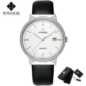 Relógio Masculino WWOOR 8826 Couro - A prova d'água