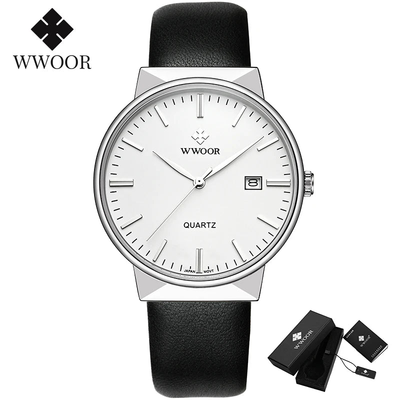 Relógio Masculino WWOOR 8826D Couro - A prova d'água