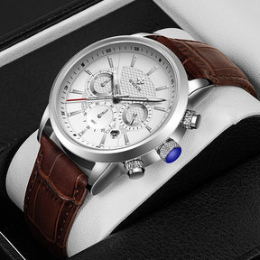 Relógio Masculino de Luxo WWOOR 8845 - Pulseira de couro - A prova d'água